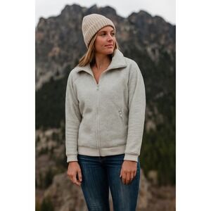 Athleta Women's Cream Sherpa Fleece Full‎ Zip Jacket Medium Soft Cozy